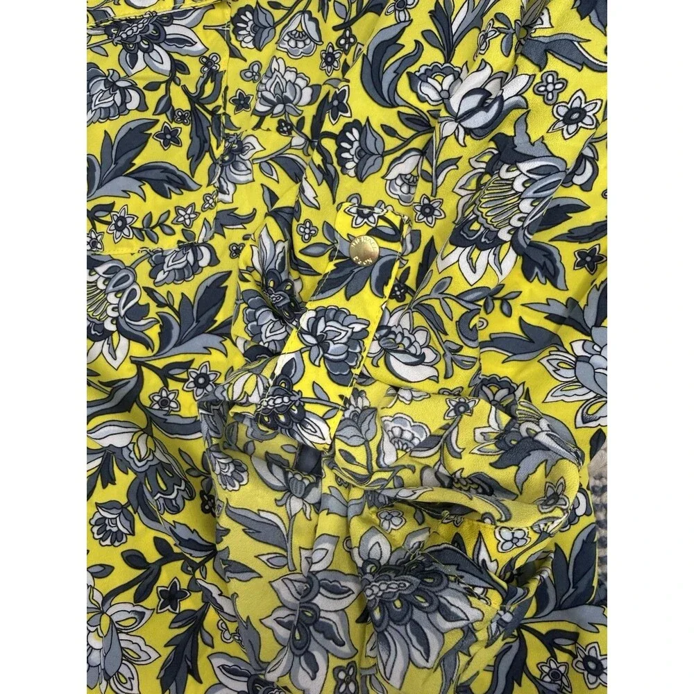 Michael Kors Womens 2X Floral Zip Front Shirt Jacket Shacket Yellow